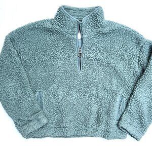 THREAD & SUPPLY 1/4 Quarter Zip Sherpa Fleece Pullover Sweatshirt Aqua Teal L